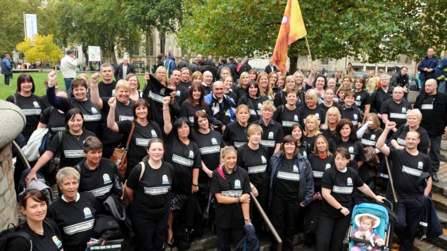 female-women-firefighters-protesting