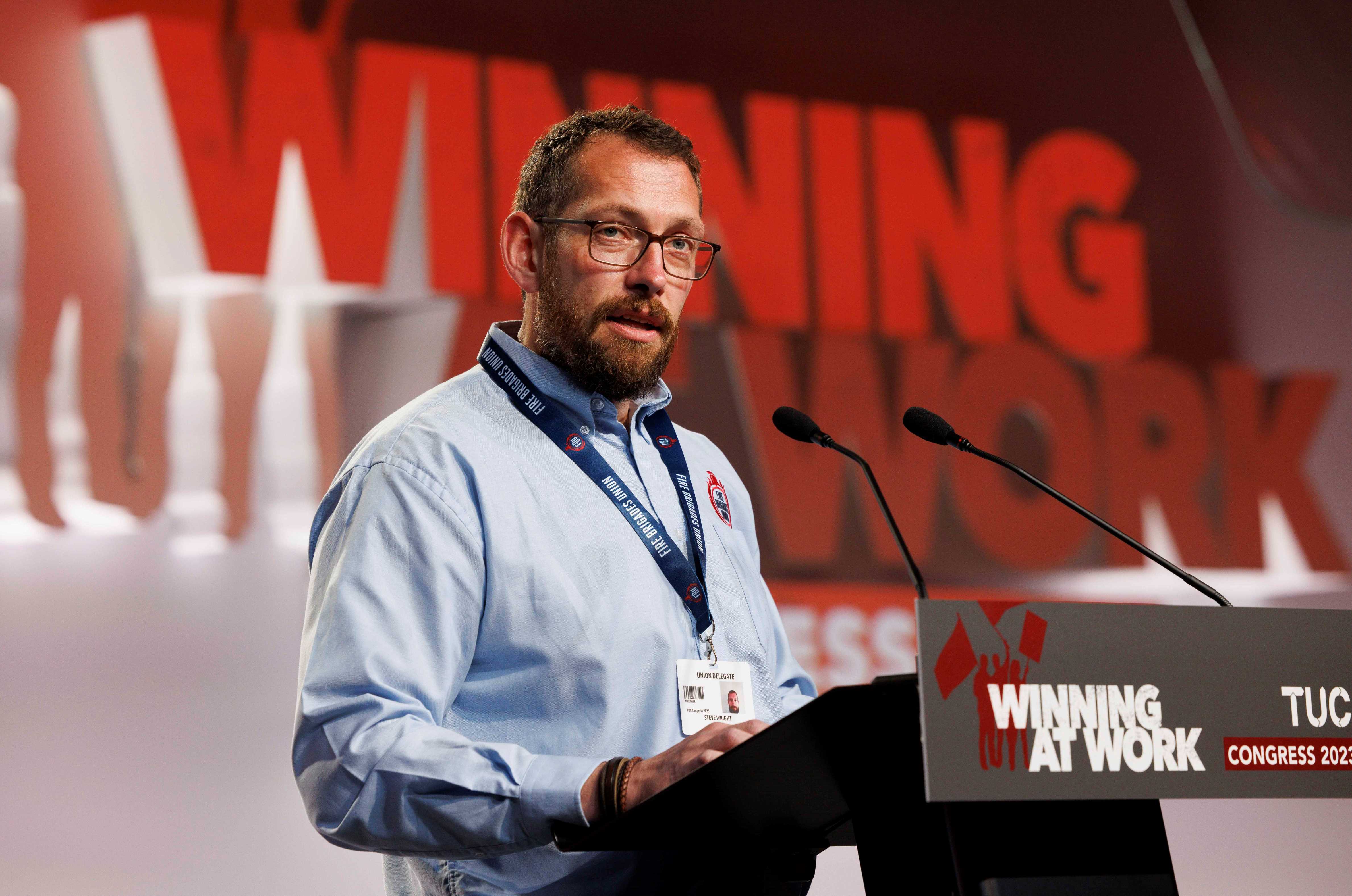 Steve Wright, FBU vice president, addresses TUC congress 2023