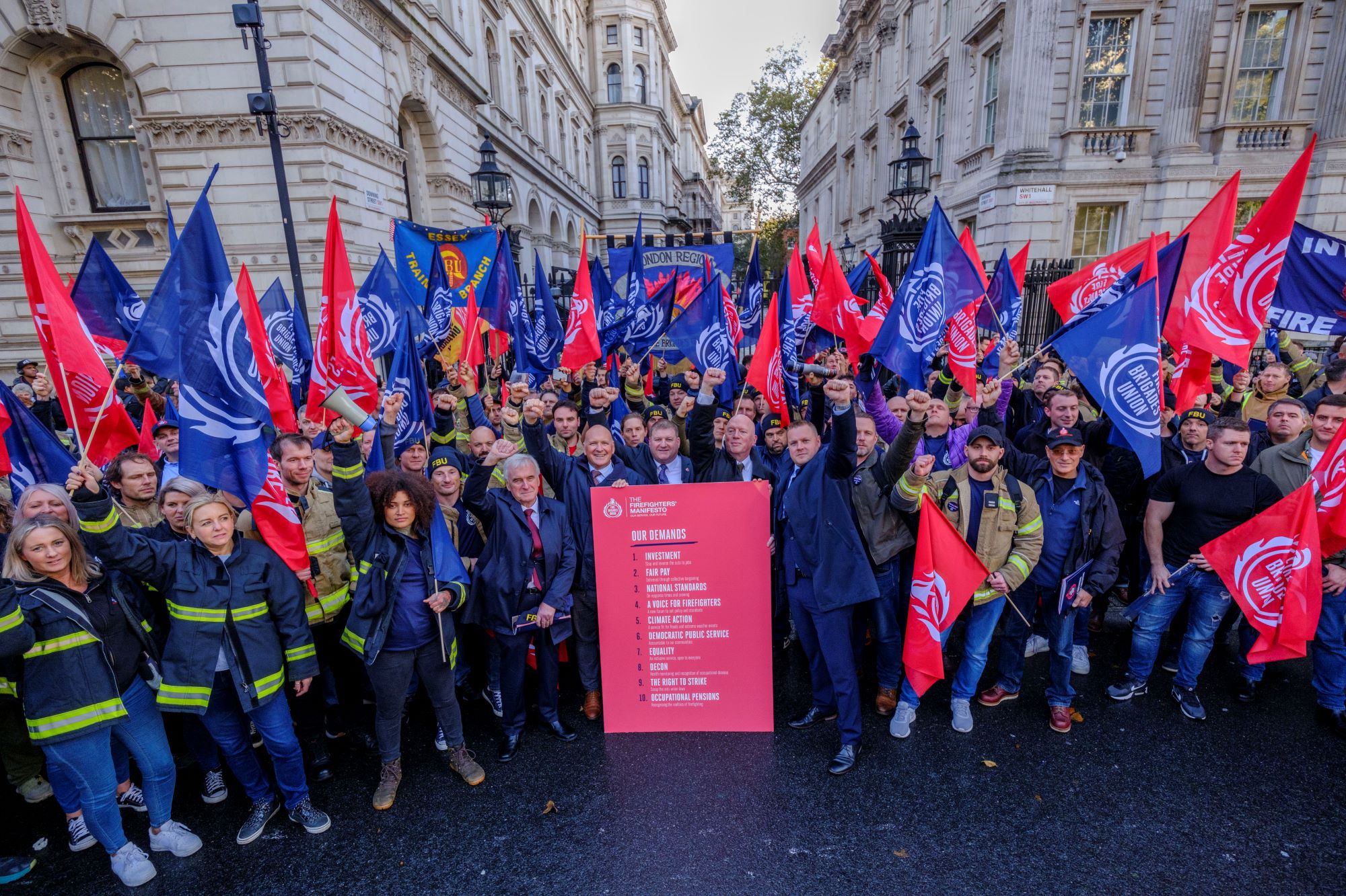 FBU members outside Downing St FFs manifesto c Jess Hurd