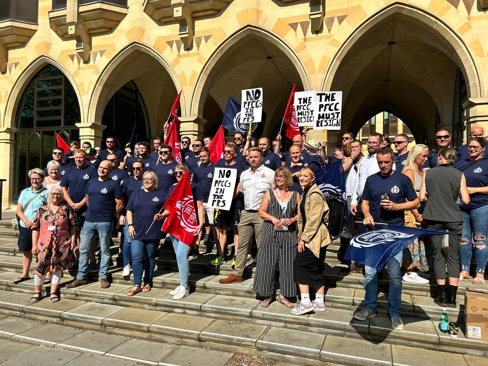 Firefighters rally outside Northampton County Hall