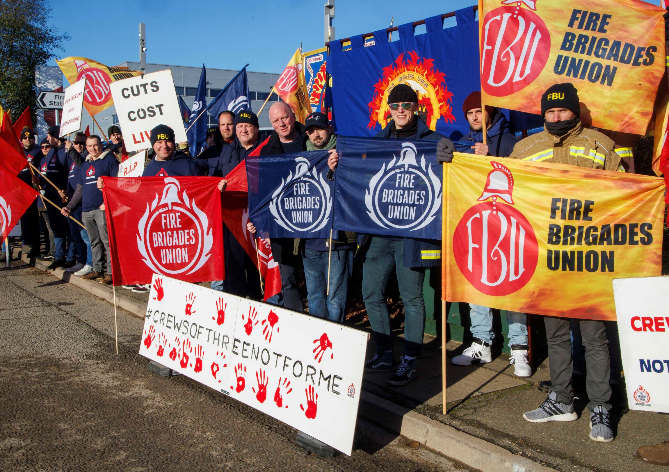 FBU members at rally against crews of 3 with Matt Wrack