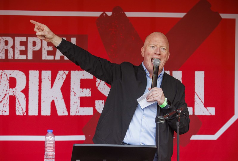 Matt Wrack speaking from rally stage