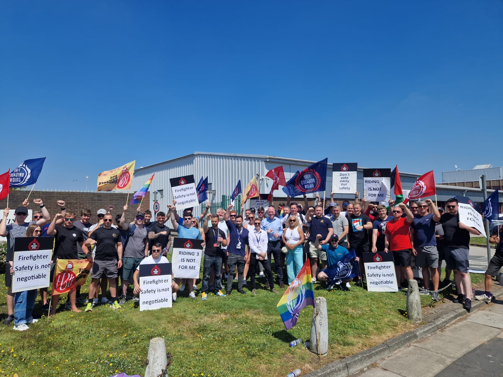 FBU members gathered outside Merseyside fire authority meeting