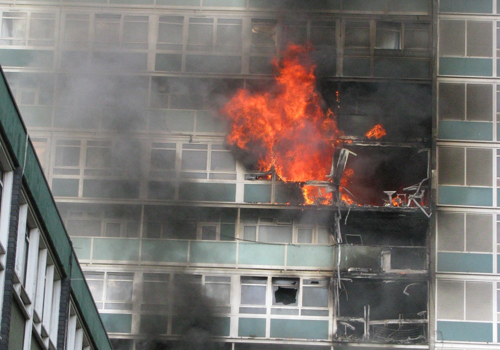 Flats on fire