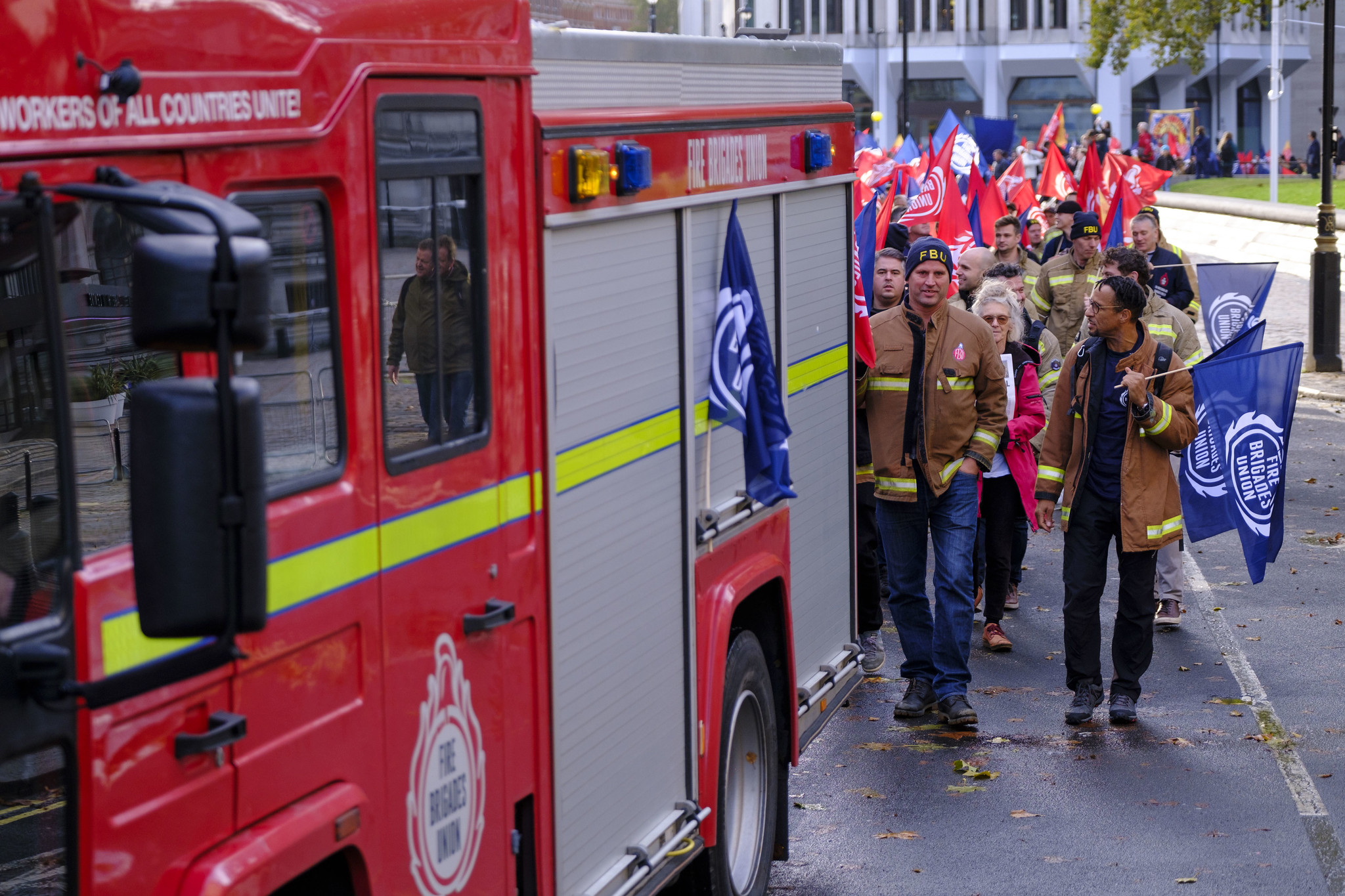 Firefighters with FBU appliance at rally 