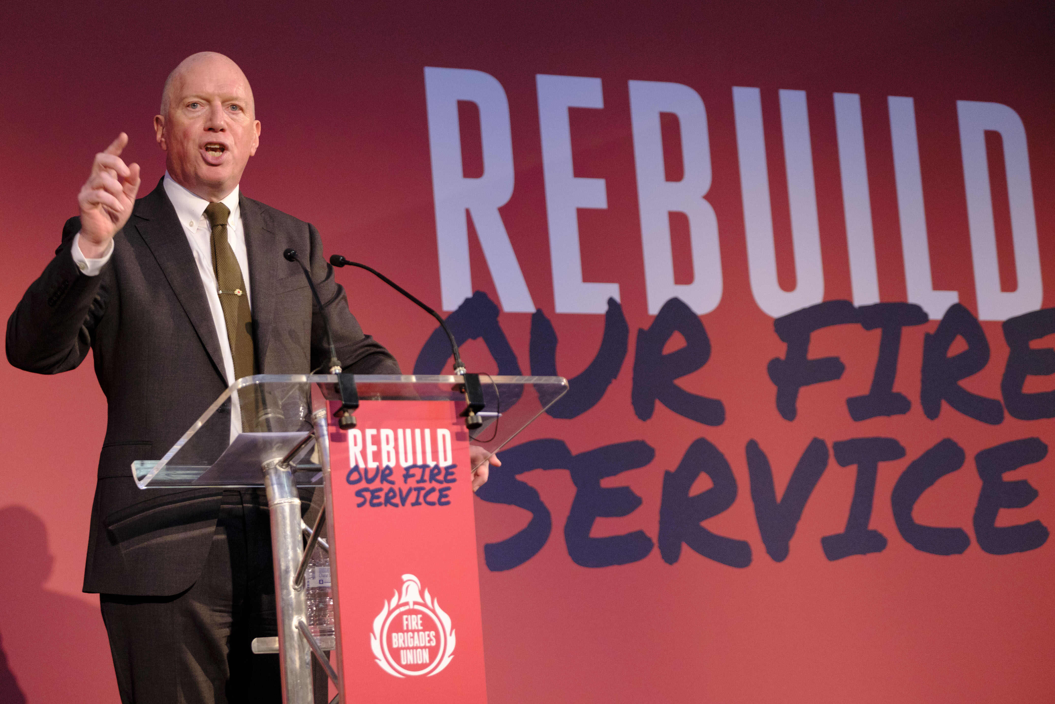 Matt speaking at FBU rally 2024 - rebuild our fire service