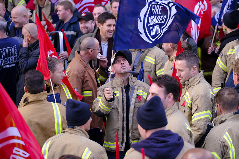 FBU flag in crowd waving