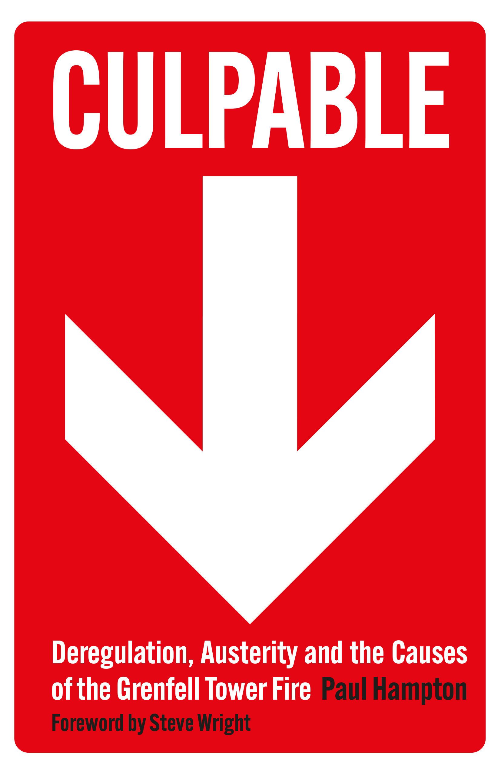 A white arrow on a red background with the word 'Culpable' in white