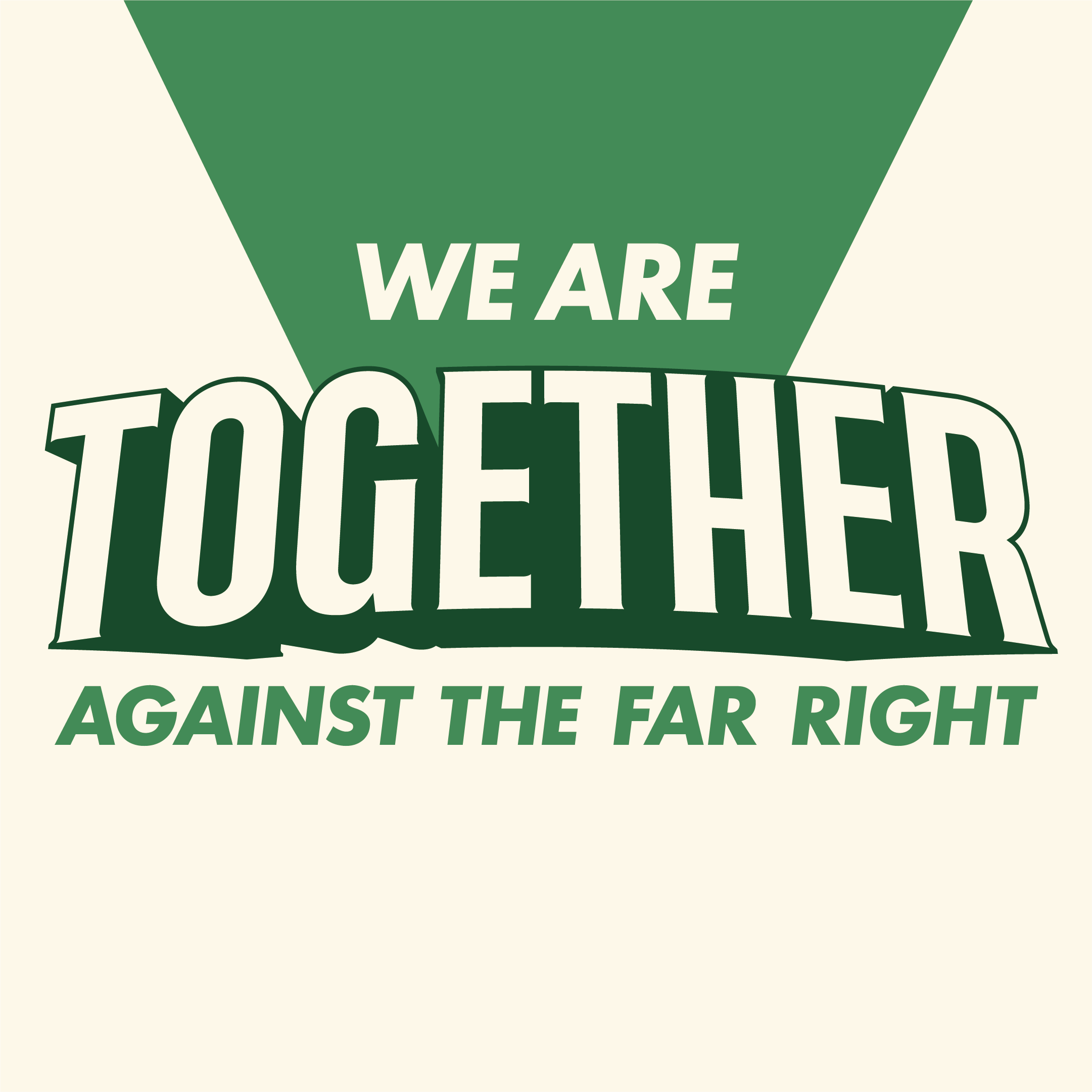The logo of the TOGETHER alliance. Green and cream colours... "We are together against the far right"