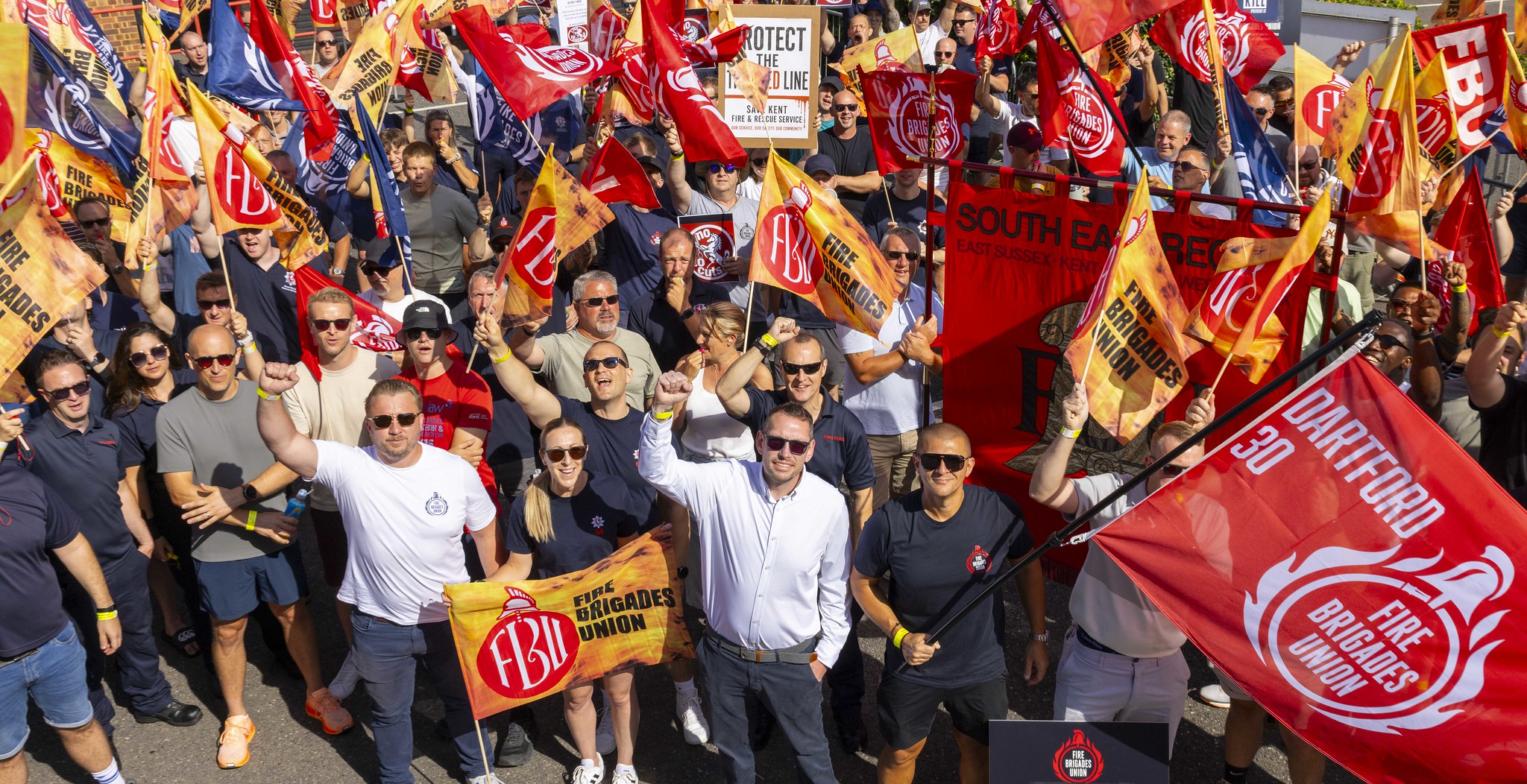 FBU officials at FBU cuts kill rally in Kent