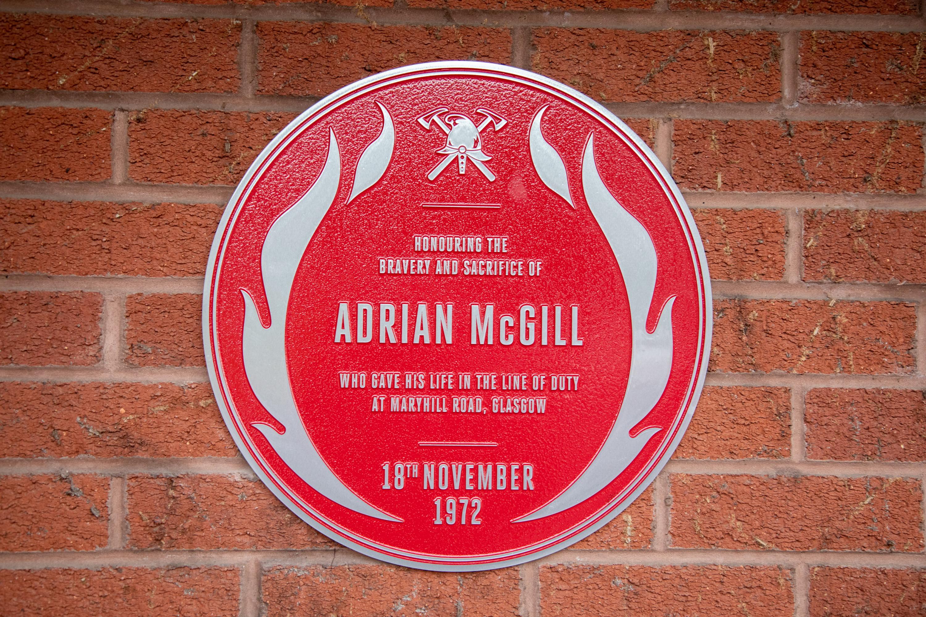 The red plaque for Adrian McGill