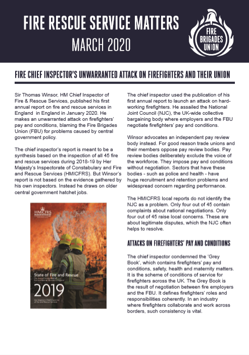 Cover Fire & Rescue Service Matters - Fire Chief Inspector's unwarranted attack on firefighters and their union