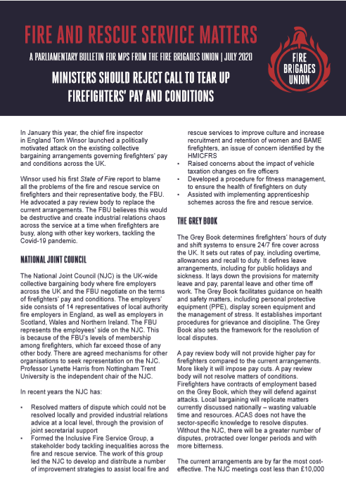 Cover Fire and Rescue Service Matters - Ministers should reject call to tear up firefighters' pay and conditions