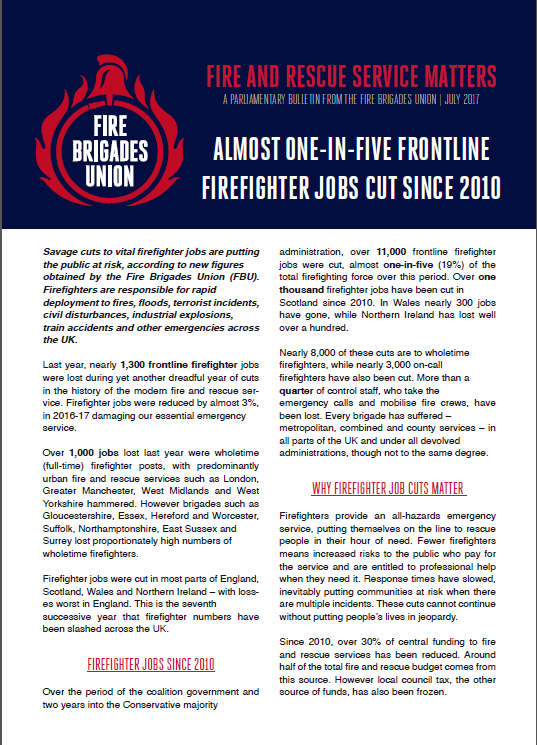 Cover Fire and Rescue Service Matters - July 2017 | Job Cuts