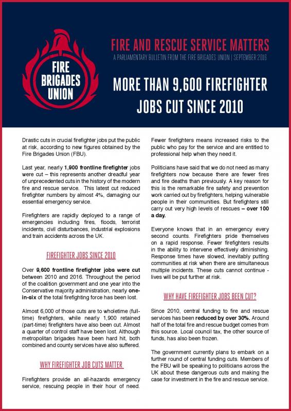 Cover Fire and Rescue Service Matters - September 2016 | Job Cuts