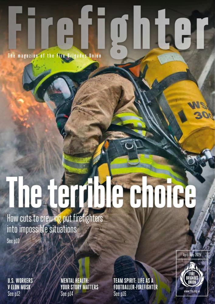 Firefighter April May front cover featuring a firefighter climbing a ladder