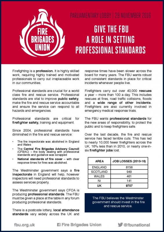 Cover Give the FBU a role in setting professional standards | FBU lobby 2016