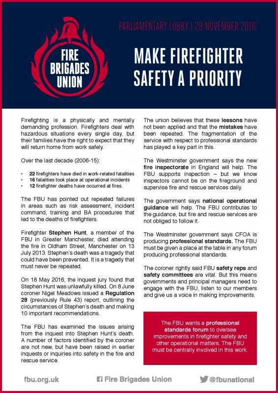 Cover Make firefighter safety a priority | FBU lobby 2016