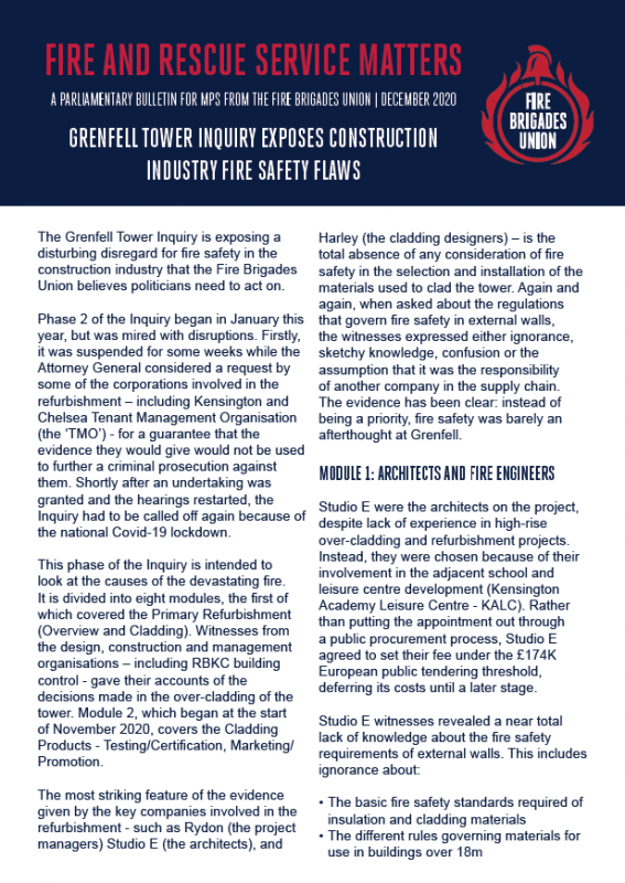 Cover Fire and Rescue Service Matters - Grenfell Tower Inquiry exposes construction industry fire safety flaws