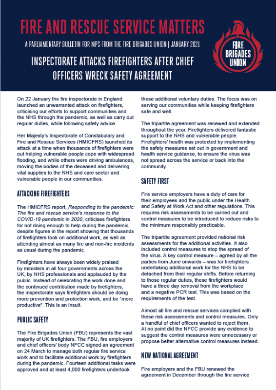 Cover Fire and Rescue Service Matters - Inspectorate attacks firefighters after chief officers wreck safety agreement