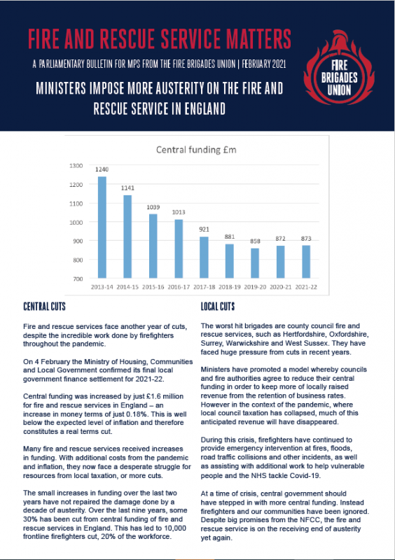 Cover Fire and Rescue Service Matters - Ministers impose more austerity on the fire and rescue service in England