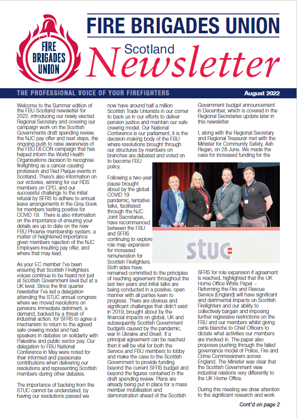FBU Scotland regional newsletter August 2022