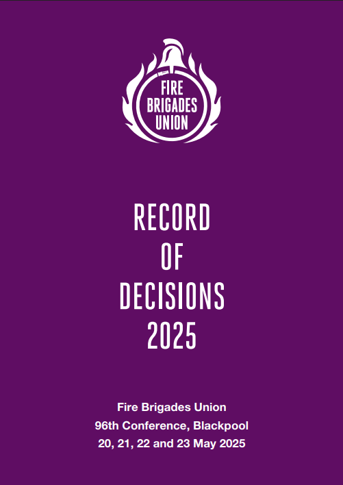 Purple cover of the 2025 record of decisions from FBU annual conferece, with the title of the document and the FBU logo