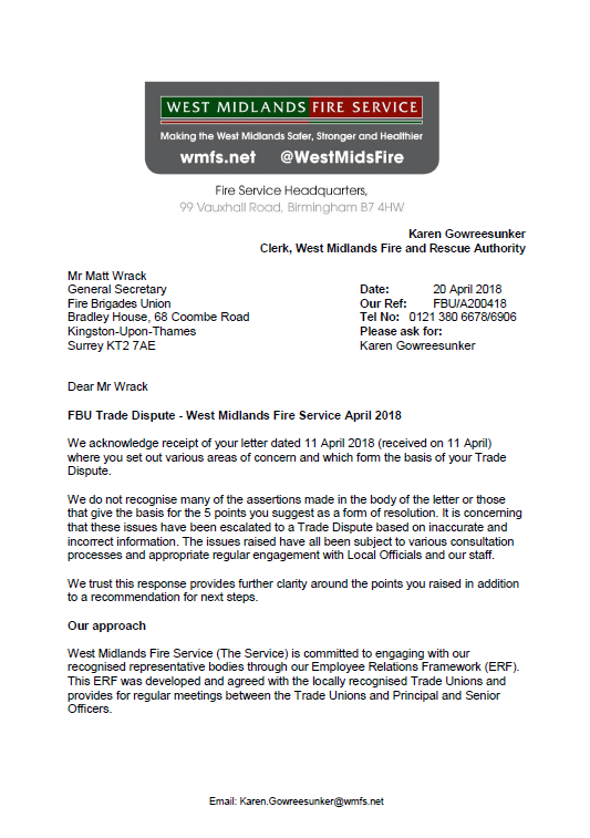 Cover West Mids trade dispute: FBU Trade Dispute - West Midlands Fire Service April 2018, 20 April 2018 