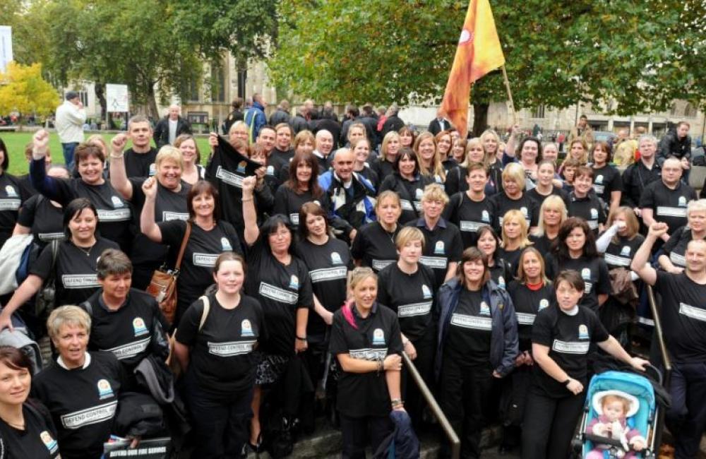 female-women-firefighters-protesting