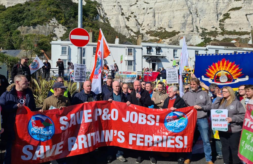 Matt Wrack speaks at rally in Dover for 800 sacked PO ferry workers
