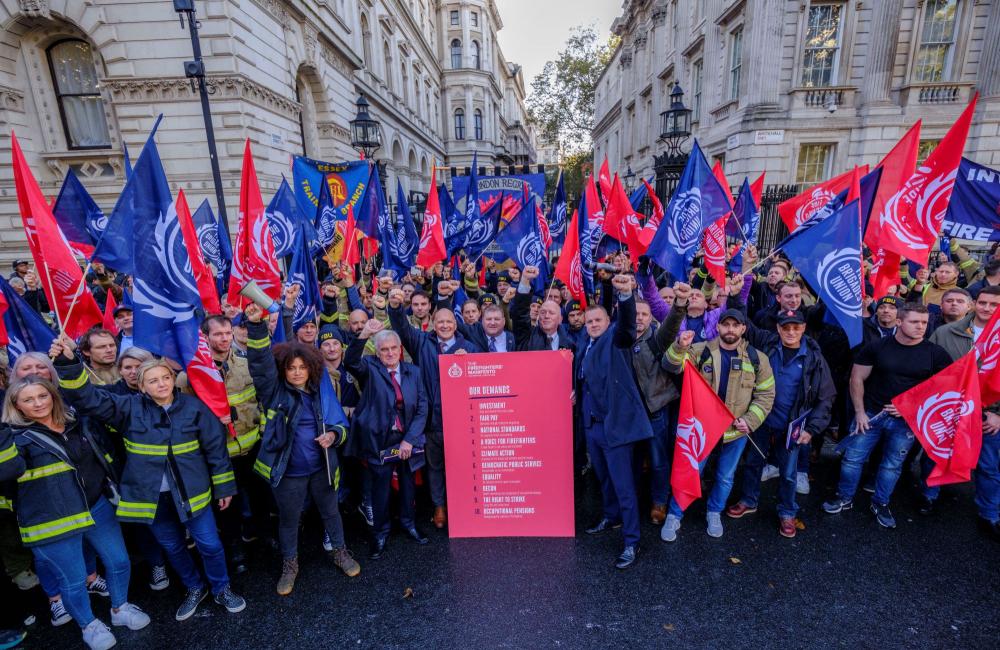 FBU members outside Downing St FFs manifesto c Jess Hurd