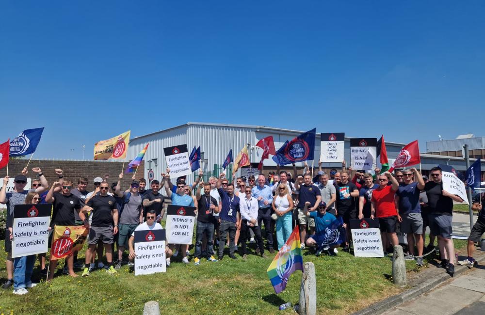 FBU members gathered outside Merseyside fire authority meeting