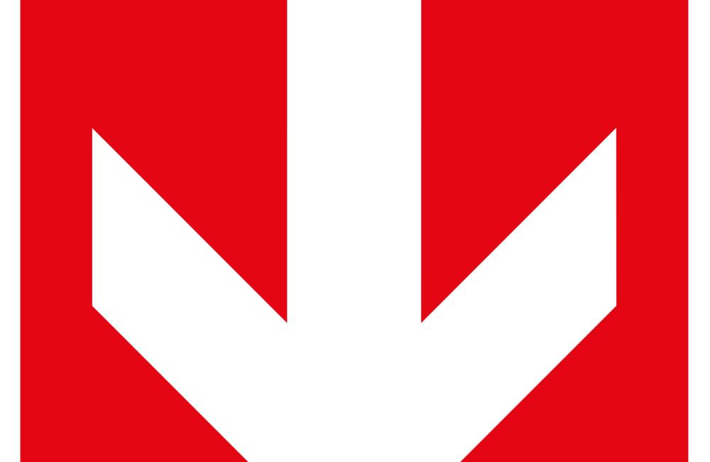 A white arrow on a red background with the word 'Culpable' in white