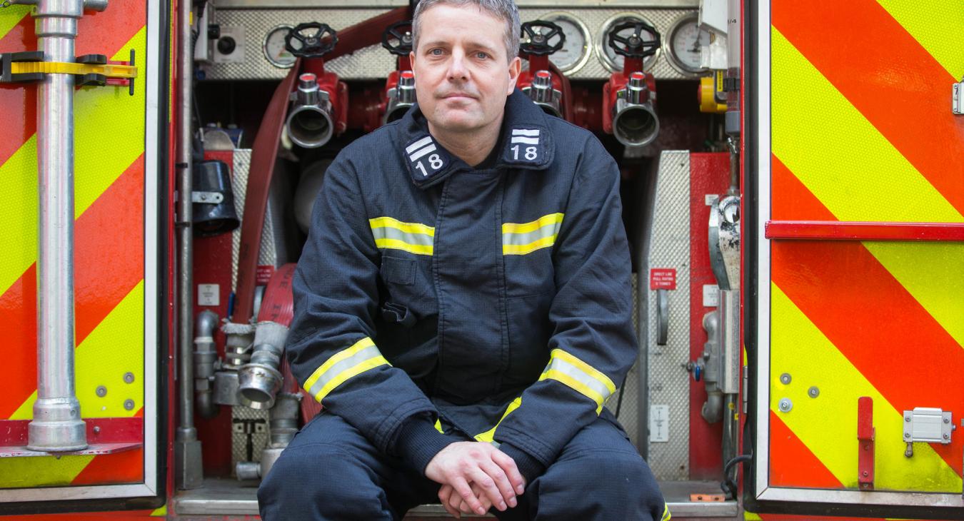 Firefighter fire engine sitting