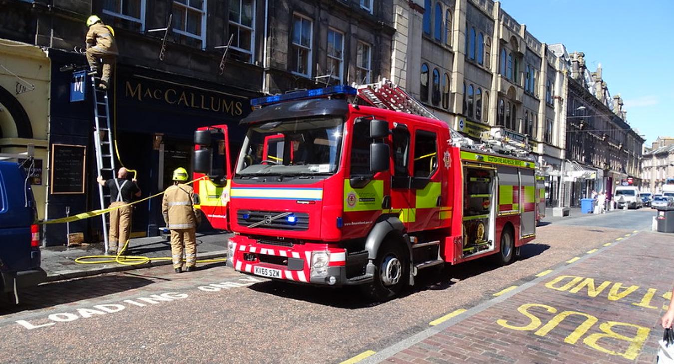 Scottish firefighters at work with truck