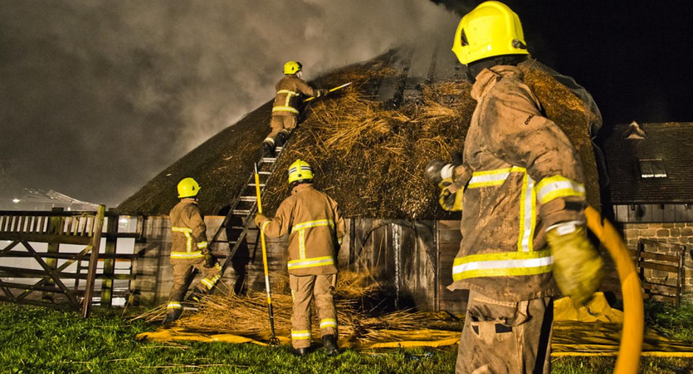 Firefighters fighting rural fire