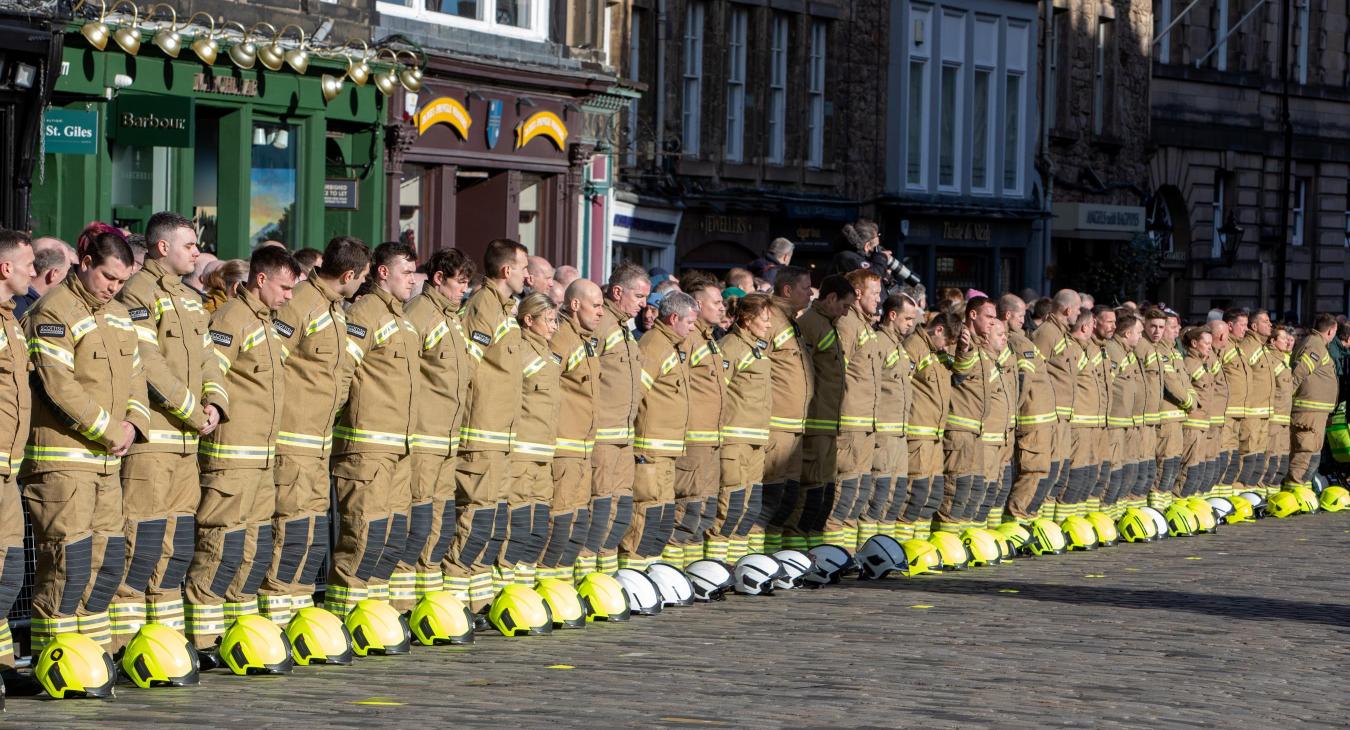Firefighters line the Royal Mile at Barry Martin's funeral