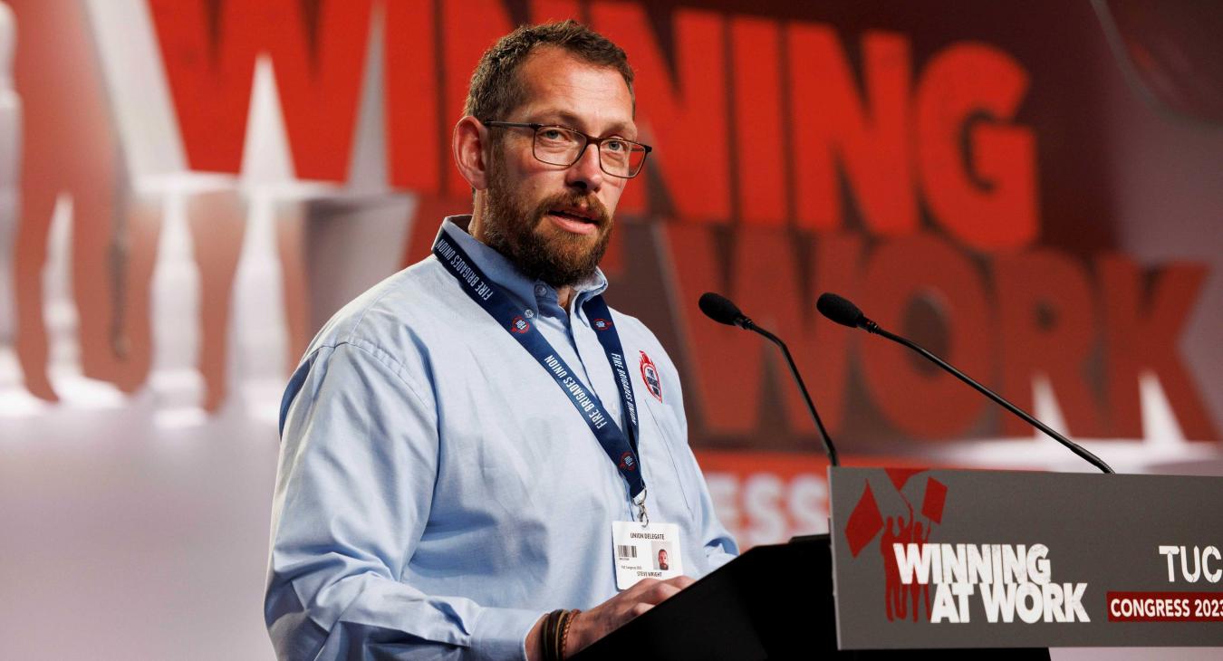 Steve Wright, FBU vice president, addresses TUC congress 2023
