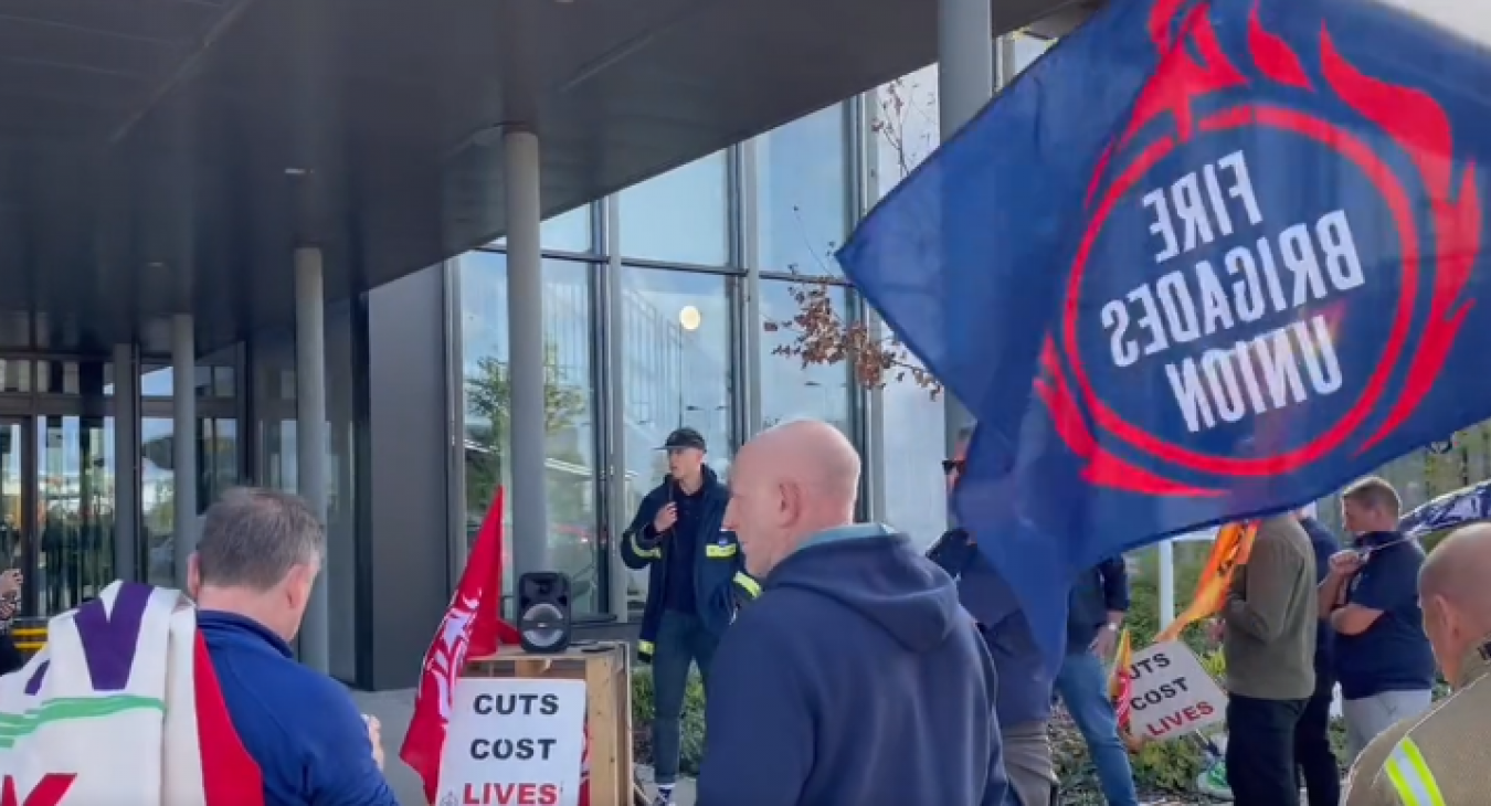 FBU members outside Camb fire authority meeting