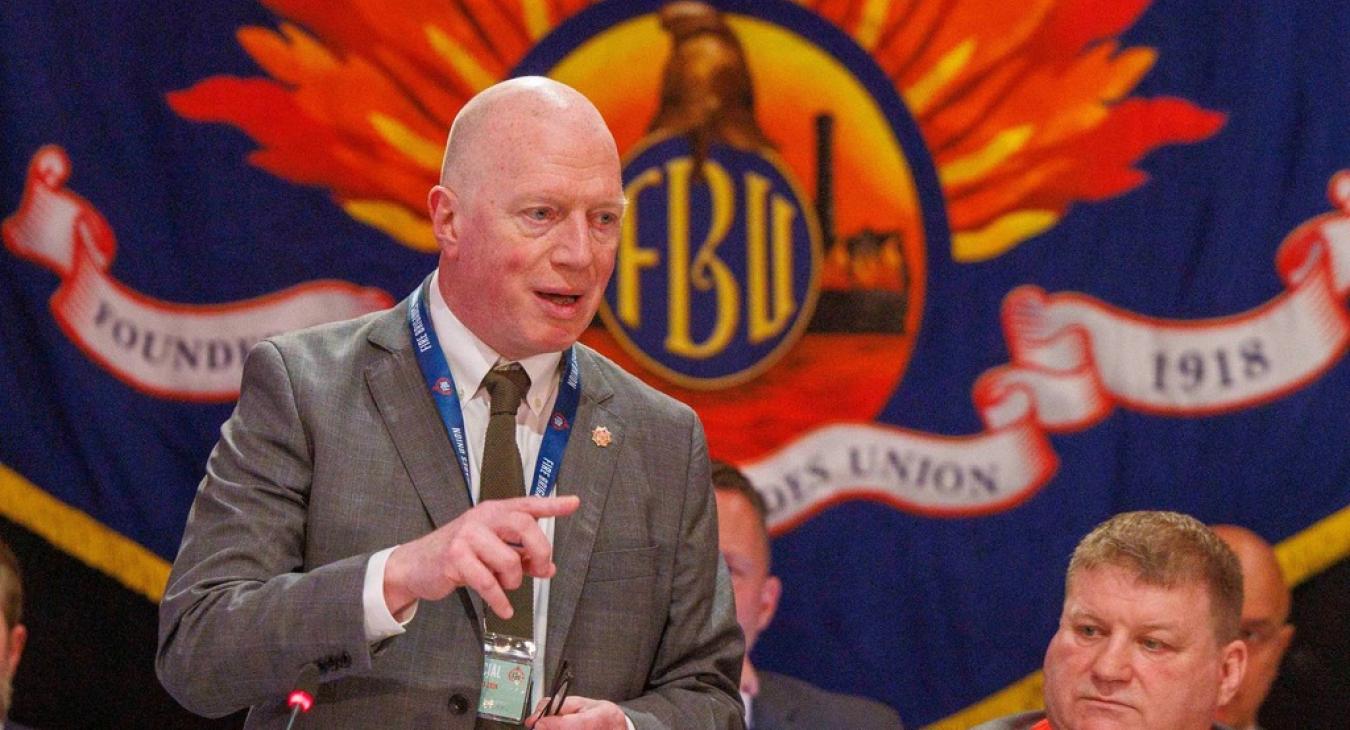 Matt speaking at FBU conference 2024 closeup