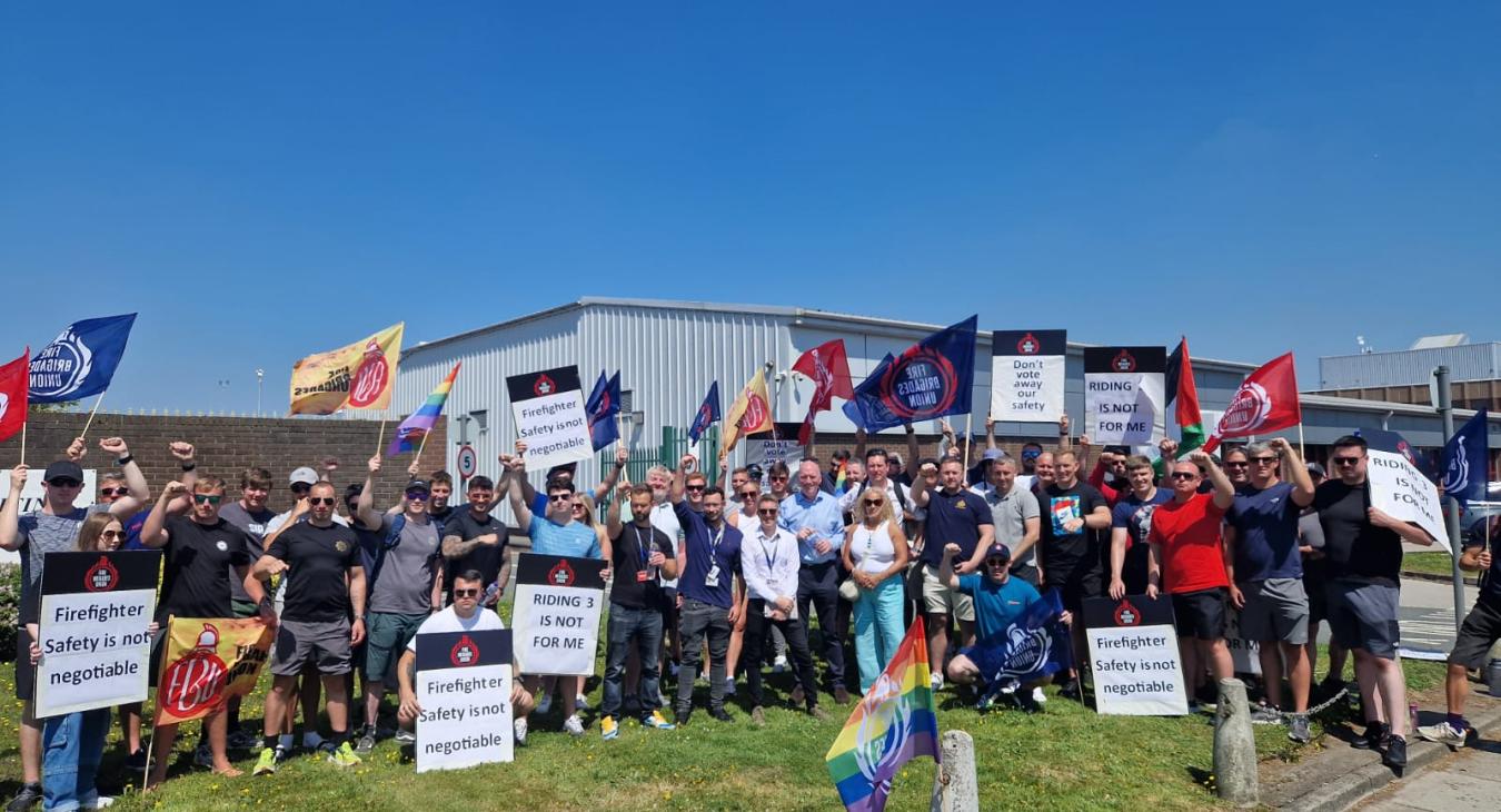 FBU members gathered outside Merseyside fire authority meeting
