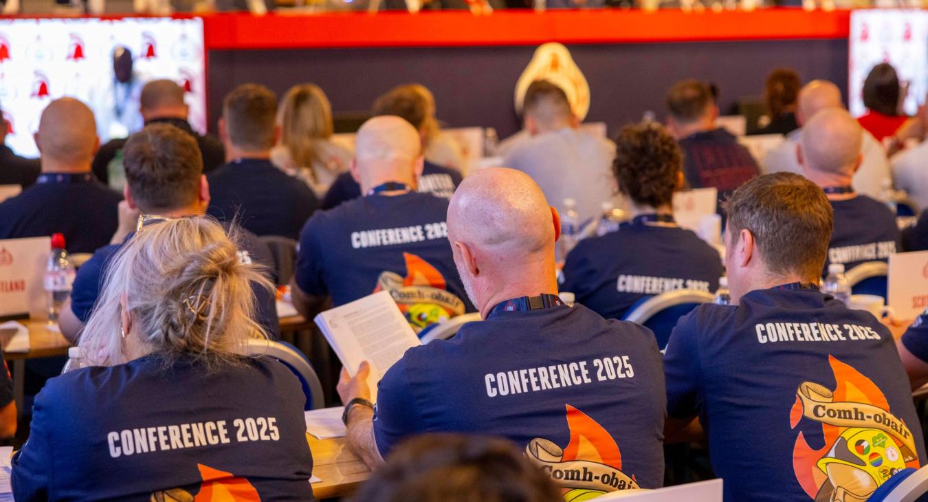 FBU delegates at annual conference wearing t shirts reading '2025 conference'