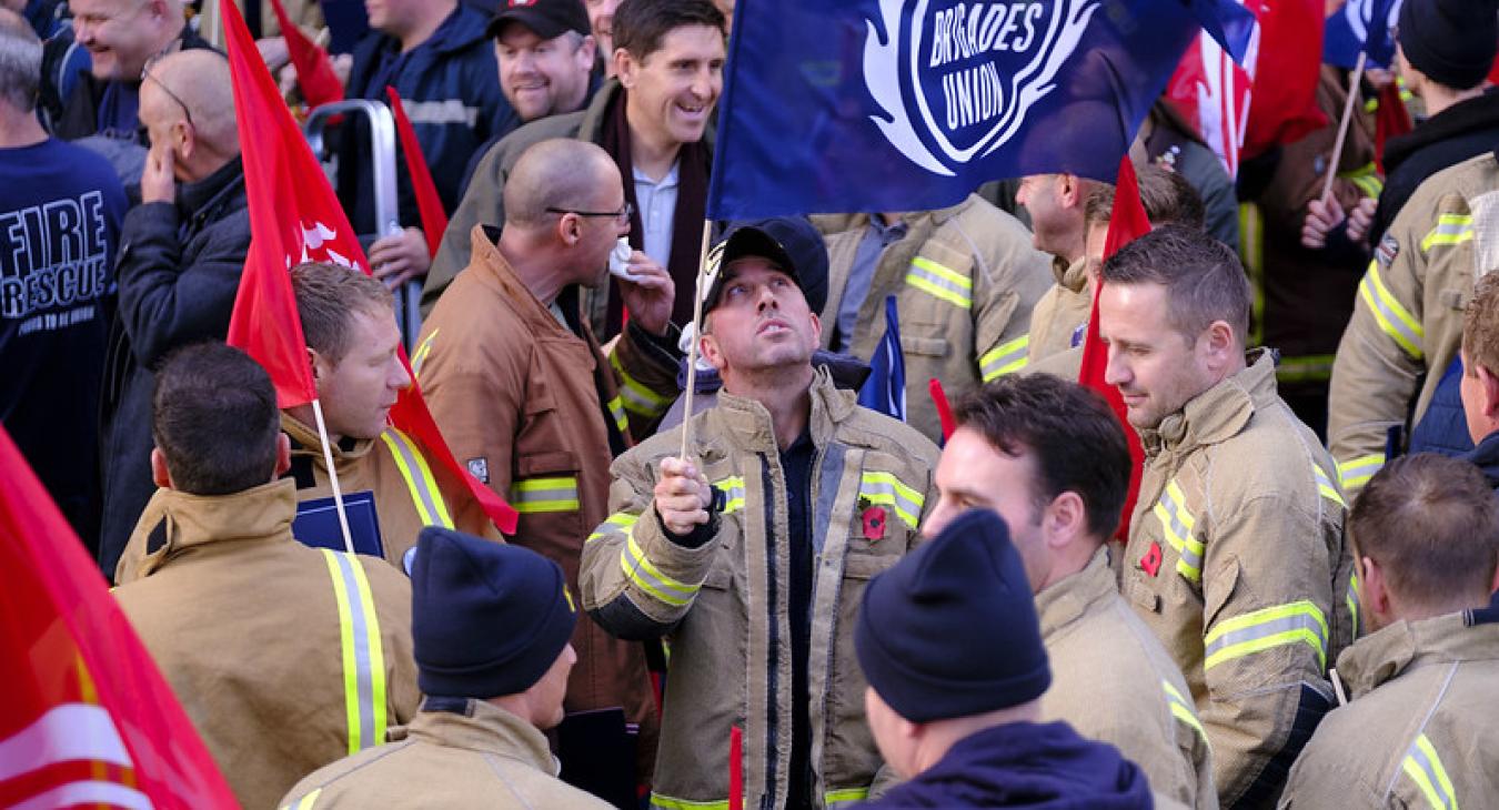 FBU flag in crowd waving