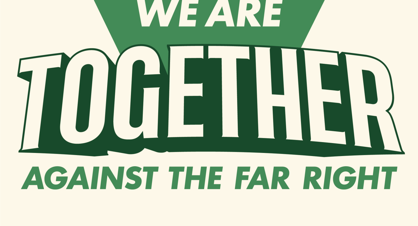 The logo of the TOGETHER alliance. Green and cream colours... "We are together against the far right"