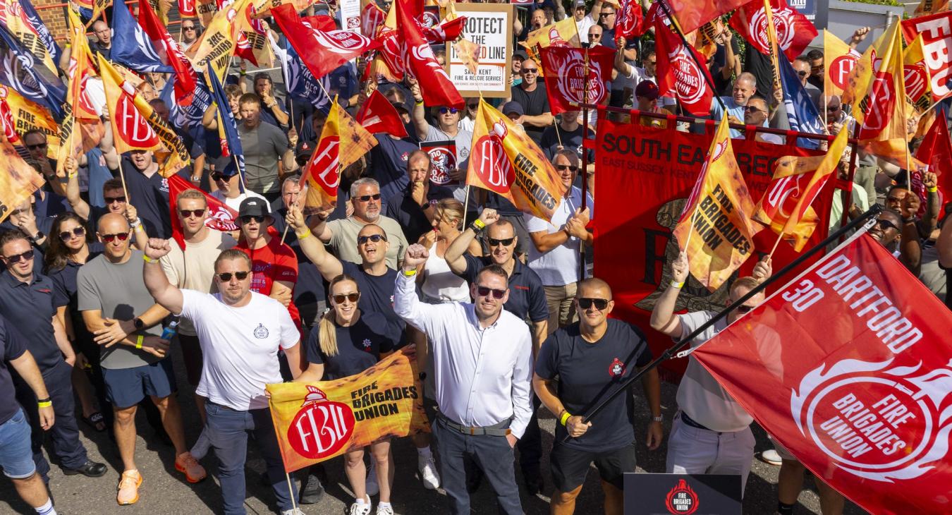 FBU officials at FBU cuts kill rally in Kent