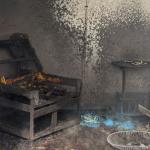 Burnt out armchair