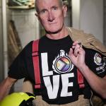 Pat Carberry wearing a FBU LGBTQ+ t shirt