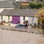 A row of houses in Wales flooded by Storm Bert