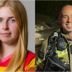 A photo of firefighter Jennie Logan smiling on left, with Maryn Sadler smiling in firefighter kit in photo on right