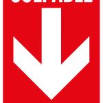 A white arrow on a red background with the word 'Culpable' in white
